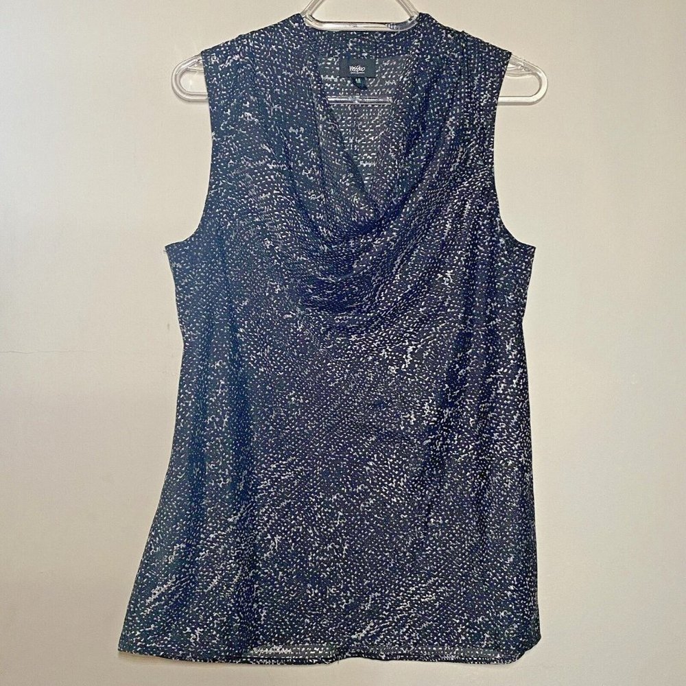 Mossimo Sleeveless Blouse M Black White Abstract Print Cowl Drape Neckline - Picture 1 of 9